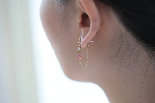 JieJie Jewelry 鋯石掛鍊型耳環 │紅寶石 天河石 珍珠 天然石