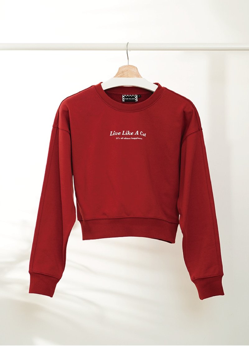 Toby Black LIVE LIKE A CAT Corp Sweatshirt - เสื้อผู้หญิง - ผ้าฝ้าย/ผ้าลินิน สีแดง