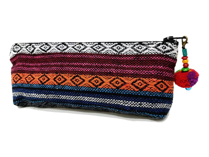 Woven Pencil Case Pen case Cotton Pencil Pouch Pom Pom Zipper Pencil Holder - Other - Cotton & Hemp Orange