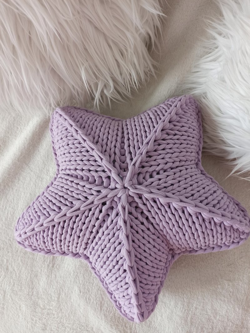 Knitted purple star pillow home decor - Pillows & Cushions - Cotton & Hemp Purple