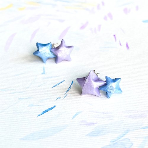 paper diamond® 特別版幸運星星Twins Star 925耳環 (粉紫+粉藍)