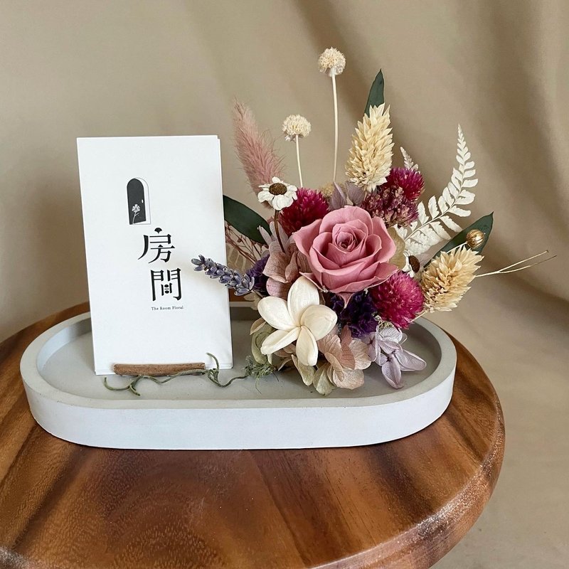 Cement business card holder vertical horizontal dry flower immortal flower customization - ช่อดอกไม้แห้ง - พืช/ดอกไม้ สึชมพู