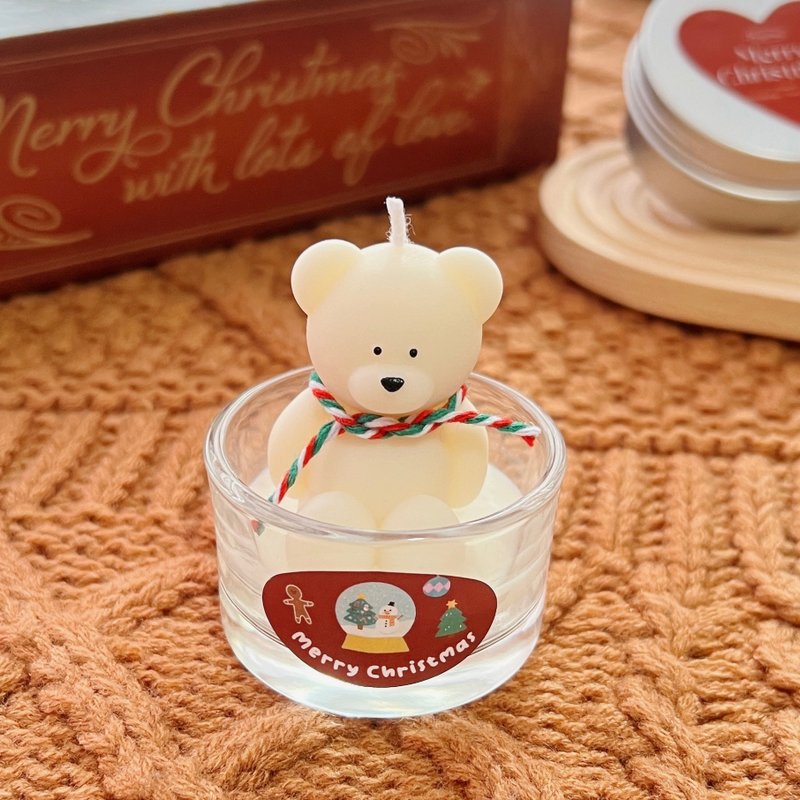 聖誕禮盒 小熊香氛蠟燭玻璃杯 迷你熊造型蠟燭 香氛茶蠟附包裝 - 香氛蠟燭/燭台 - 蠟 