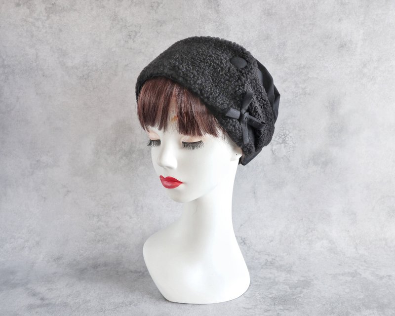 再販 日本製 2way 医療用ヘアターバン サッシュベルト アルパカボア ブラック - 髮夾/髮圈 - 棉．麻 黑色