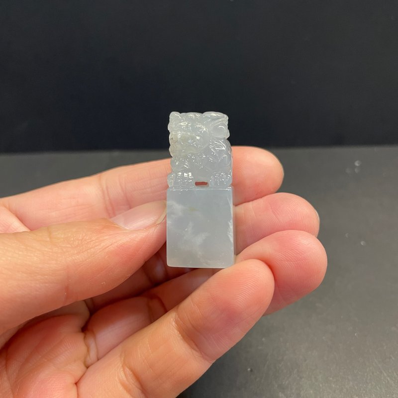 瀚玉珠寶 天然A貨翡翠印章 白冰貔貅方章 印紐 印章 緬甸玉印 - 其他 - 玉石 