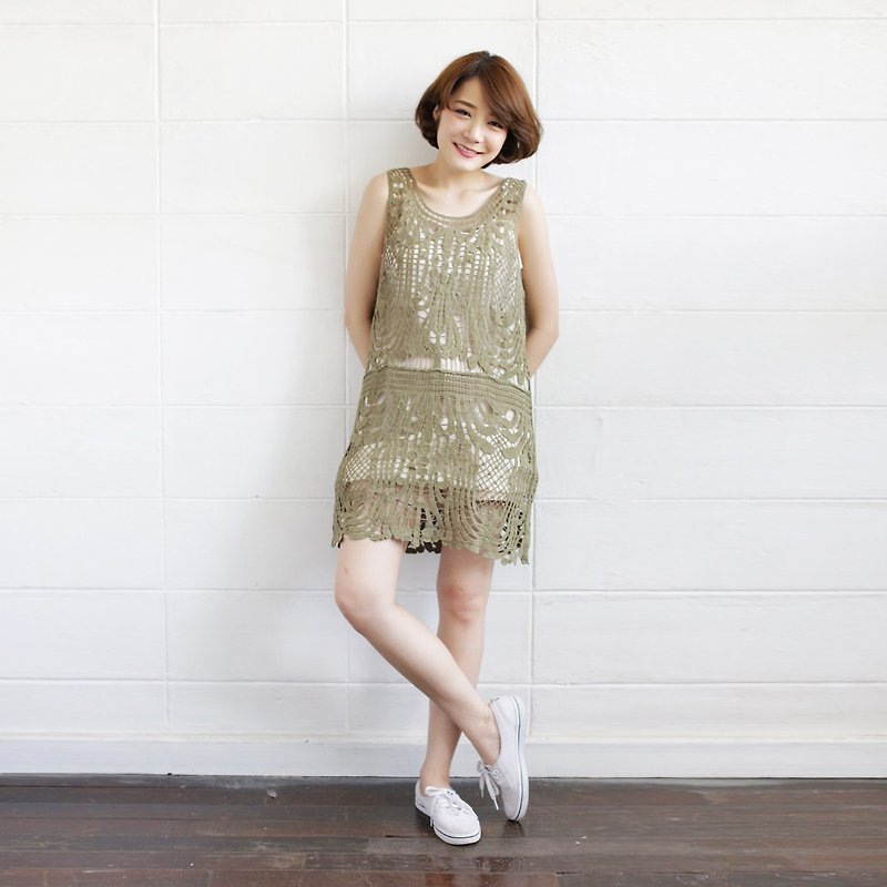 Sleeveless Dresses Lace Cotton Lotus Pollen - One Piece Dresses - Cotton & Hemp 