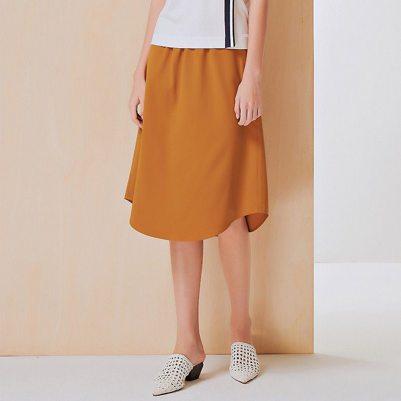 Polyester Skirts - OUWEY Ouwei Simple Back Slit Elastic A-Line Long Skirt (Black/Orange) 3212322207