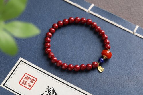 水墨 天然原礦硃砂紫金砂單圈手鏈 精工 規格6mm 硃砂含量高達95以上