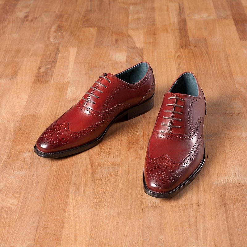 Vanger Avene fully carved Derby gentleman shoes - Va256 red - รองเท้าอ็อกฟอร์ดผู้ชาย - หนังแท้ สีแดง