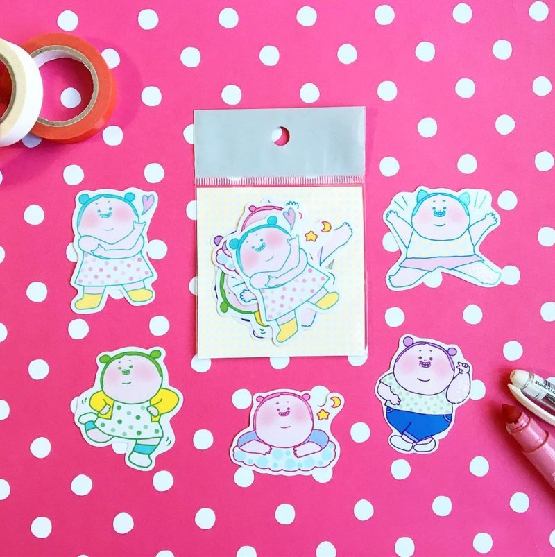 OOPSGUY/涼涼水玉貼紙包 - 貼紙 - 紙 粉紅色