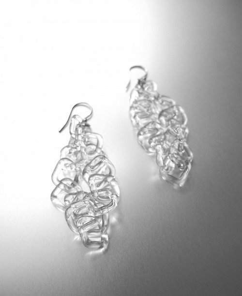 Sq glass Square double chain Earring