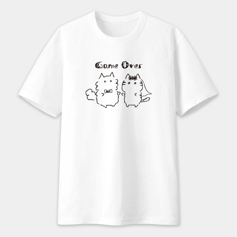 Game Over 貓咪新郎新娘 中性短袖T恤 純綿T 圓領上衣 PU015 - 女 T 恤 - 棉．麻 灰色