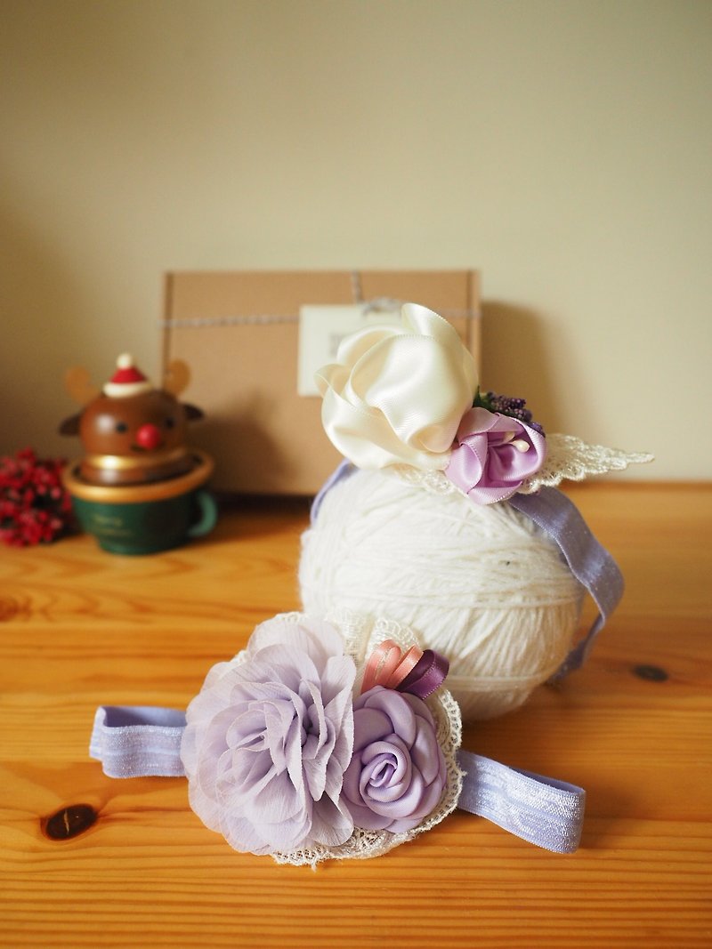 棉．麻 髮夾/髮飾 紫色 - 聖誕禮物 限量版 手作嬰兒女童彈性髮帶頭飾