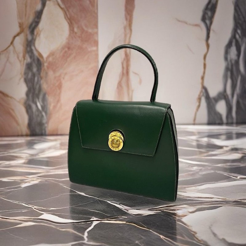 【LA LUNE】Rare second-hand Celine rotating moving planet green Kelly handbag small bag - กระเป๋าถือ - หนังแท้ สีเขียว