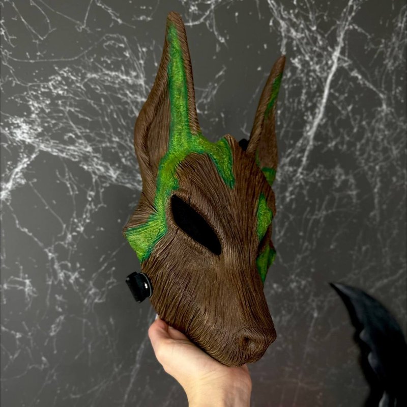 埃及阿努比斯面具限量版木質紋理Cosplay面具服裝 - 口罩/口罩收納套 - 樹脂 卡其色