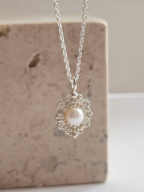 A.pearl 水晶純銀輕珠寶 復古珍珠項鍊/純銀/珍珠/項鍊/純銀輕珠寶
