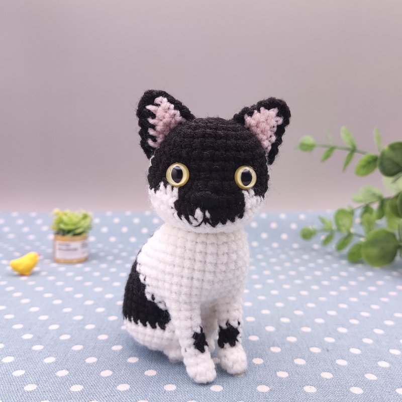 【現貨】 乳牛貓 純手工 鉤針編織娃娃 - 公仔模型 - 其他人造纖維 黑色