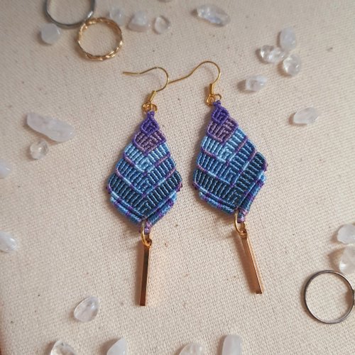 打結。Jaye's Macrame Studio E020-手工編織漸層耳環 漸層色 紫藍