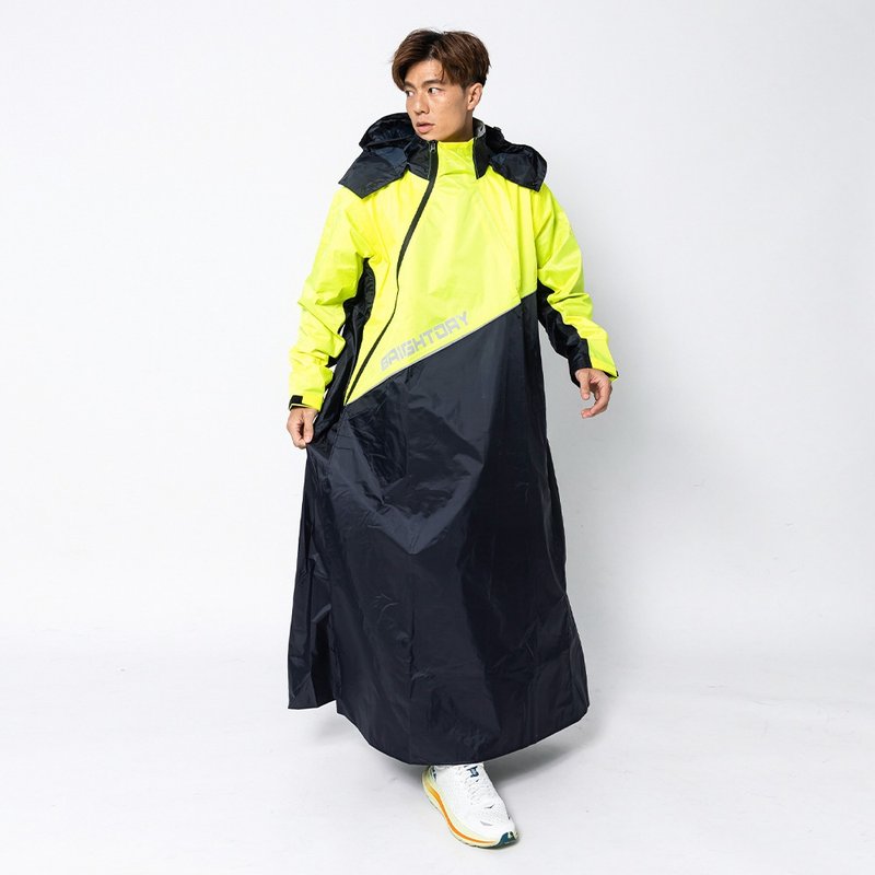 EVO Terminator slanted double zipper patent one-piece raincoat - Neon Yellow - Umbrellas & Rain Gear - Plastic Yellow