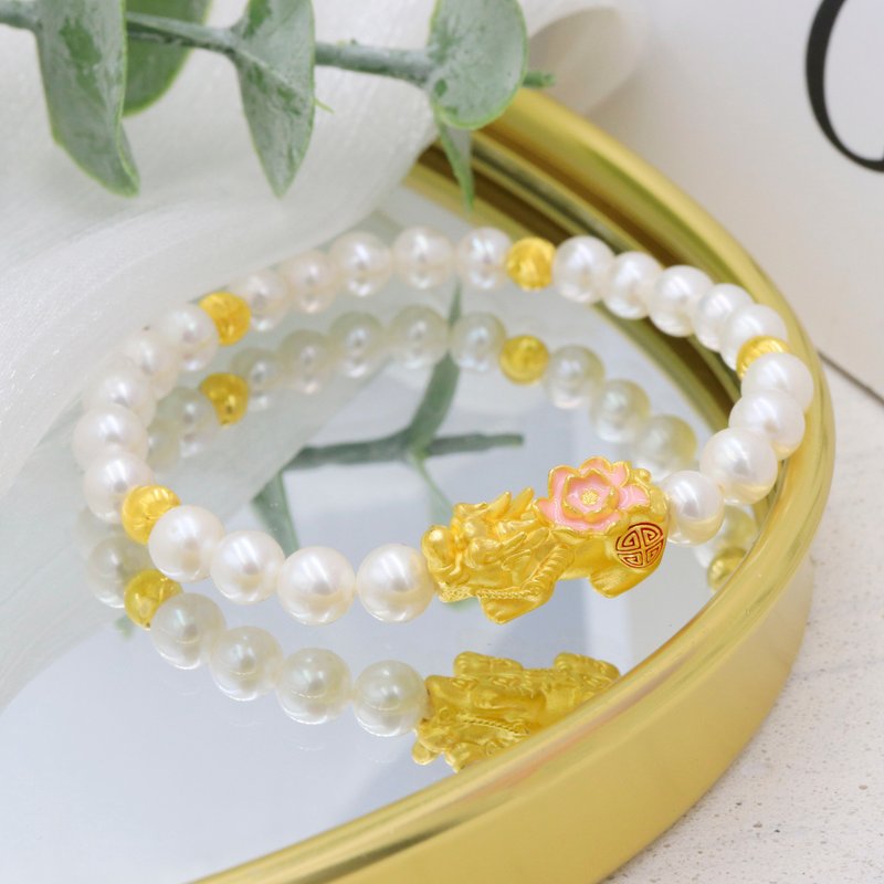 Kimura Light Gold Jewelry/Gold Blossom Pixiu Pearl Bracelet Pure Gold Lucky Pixiu 9999 Gold - Bracelets - 24K Gold Gold