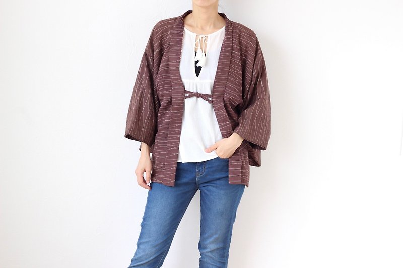 abstract kimono, vintage wear, vintage haori, haori jacket /4013 - 外套/大衣 - 絲．絹 咖啡色