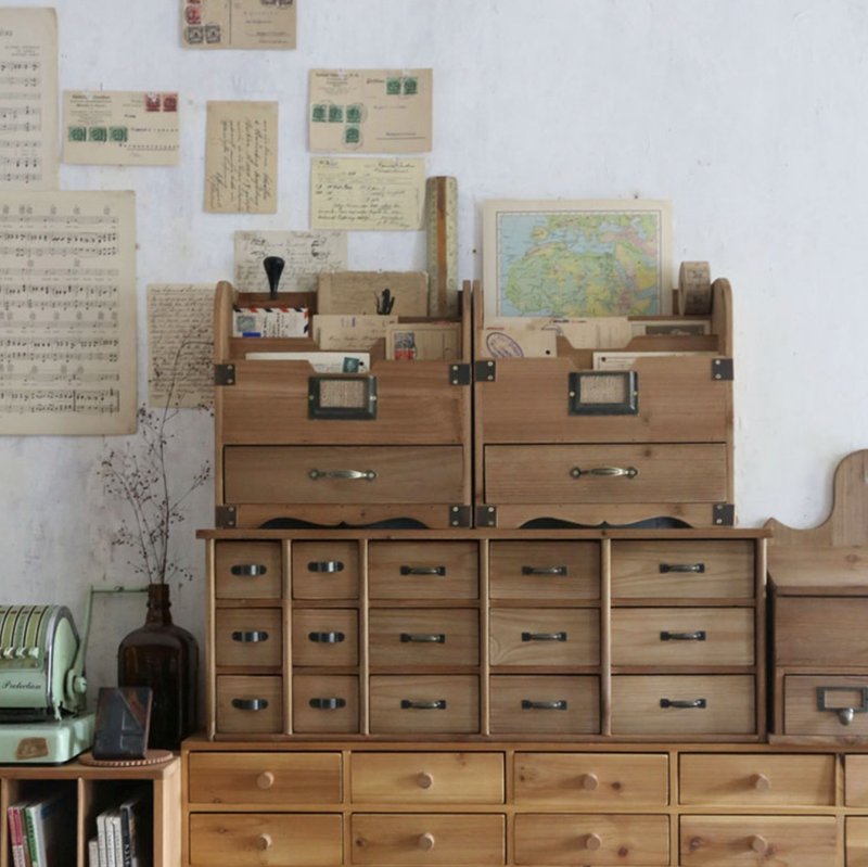 Fragrant fir retro drawer storage box file storage rack note card organizer rough Zakka - กล่องเก็บของ - ไม้ 