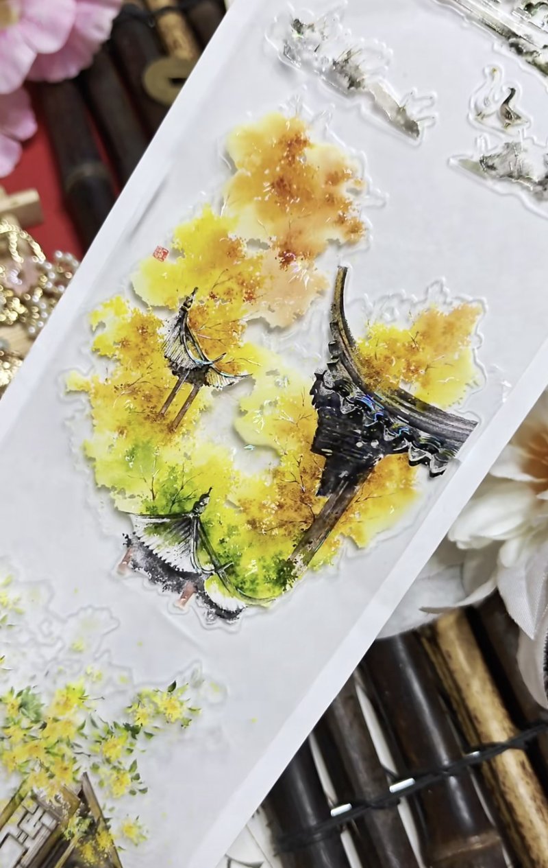 庭深幾許 四季彩る東方庭園 PET 貝殼光 割型貼紙卷 (kiss-cut) - 紙膠帶/和紙/PET - 其他材質 多色