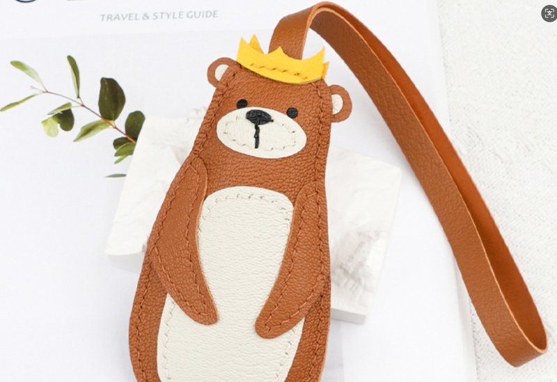 Simple handmade genuine leather bear bag pendant ornament - Keychains - Genuine Leather Multicolor