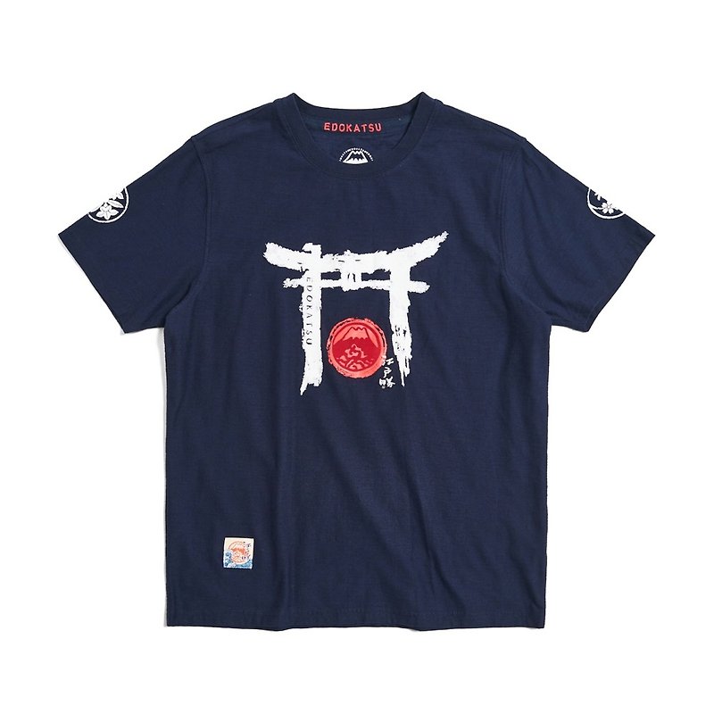 Edo Katsuki style Torii totem short-sleeved T-shirt - Men's (3 feet blue) #Top - Men's T-Shirts & Tops - Cotton & Hemp Blue