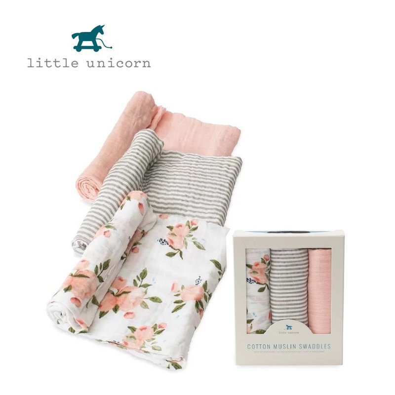 Little Unicorn cotton gauze towel set of three watercolor roses - Other - Cotton & Hemp Pink