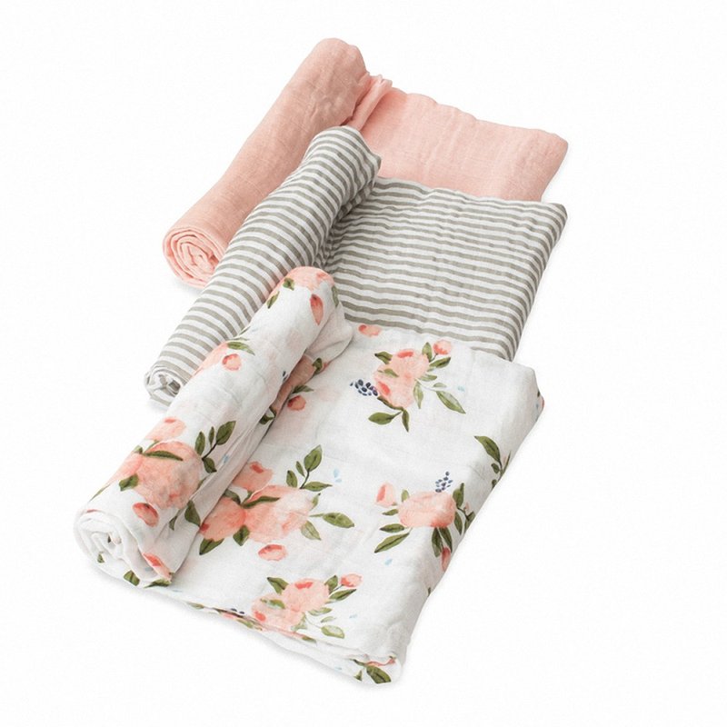 Little Unicorn cotton gauze towel set of three watercolor roses - Other - Cotton & Hemp Pink