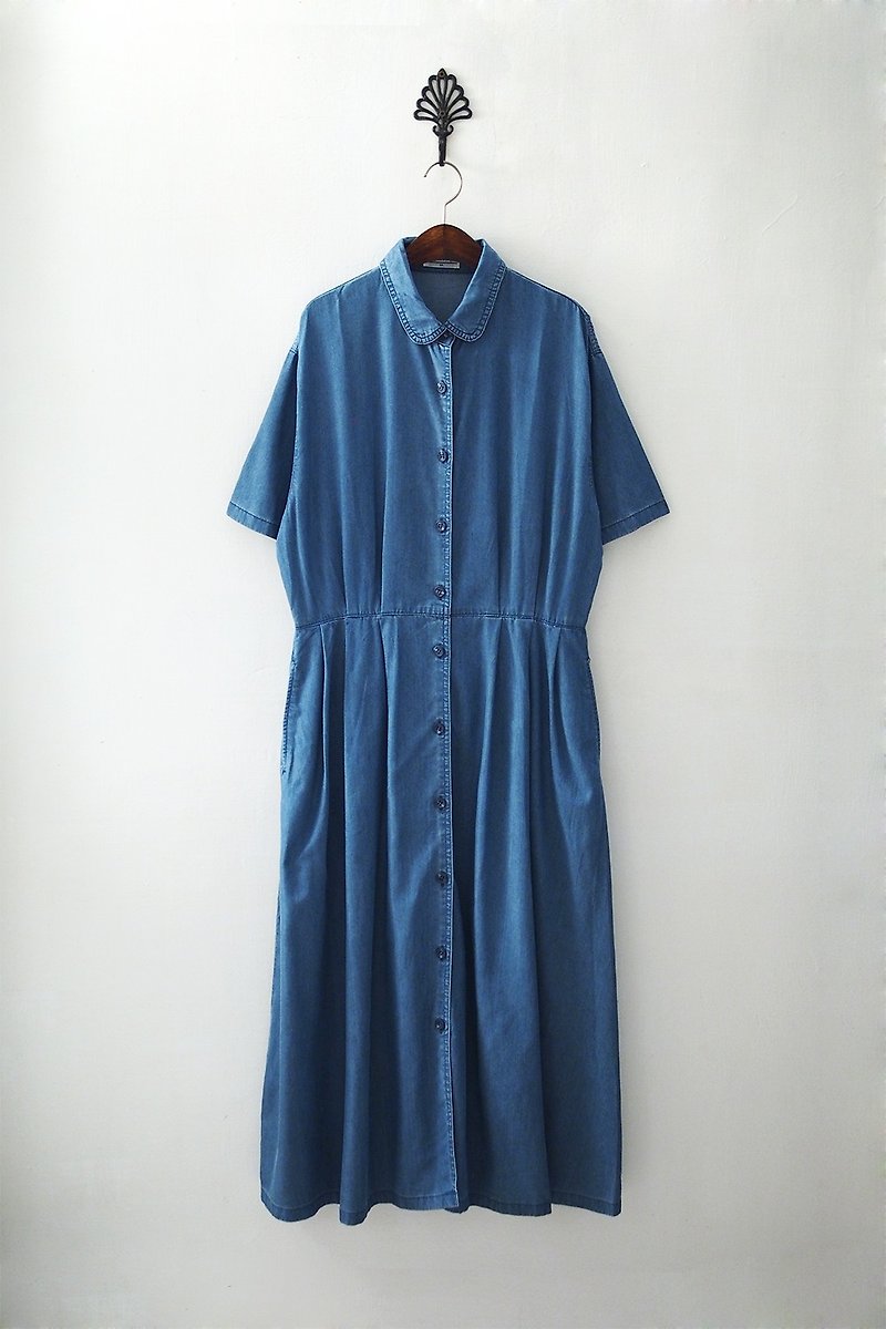 Banana Flyin '| vintage | denim short-sleeved dress - ชุดเดรส - ผ้าฝ้าย/ผ้าลินิน 