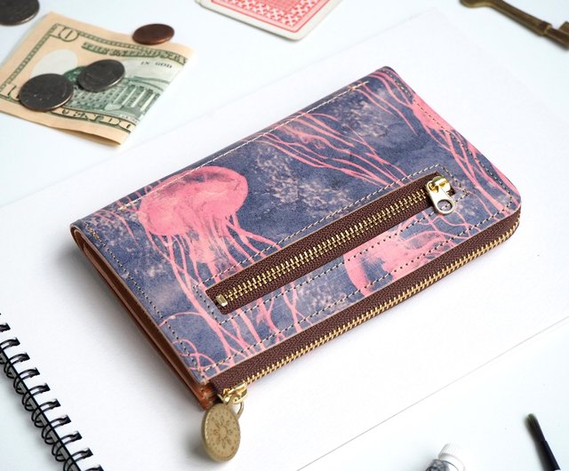 L-shaped zipper middle wallet / Jellyfish - Shop HELI Wallets - Pinkoi