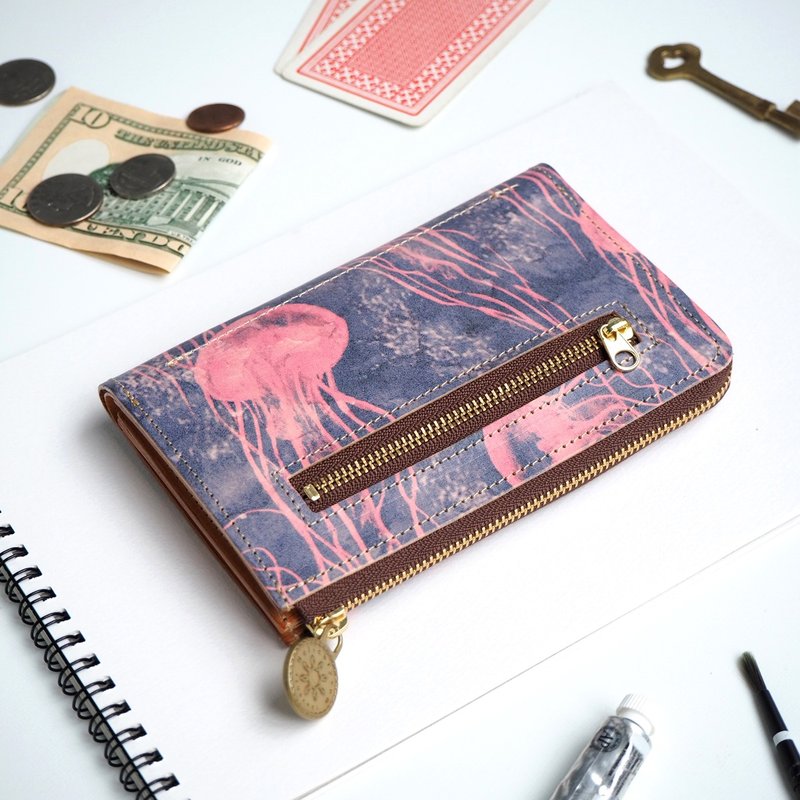 L-shaped zipper middle wallet / Jellyfish - กระเป๋าสตางค์ - หนังแท้ หลากหลายสี