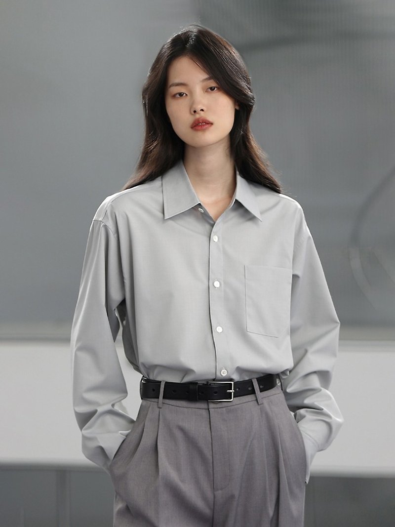 Niche French long-sleeved loose shirt, Japanese imported fabric - เสื้อเชิ้ตผู้หญิง - วัสดุอื่นๆ สีน้ำเงิน