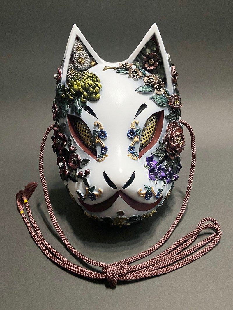 Fox Mask Floral Ver. (White) - Face Masks - Plastic White
