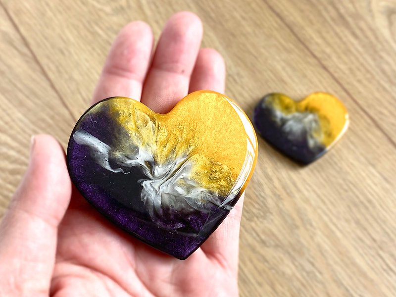 Heart Shape Magnets, Handmade, Resin, Purple & Yellow Heart - 磁鐵 - 樹脂 多色