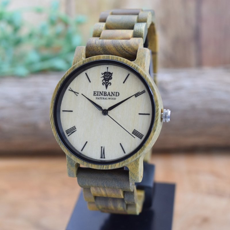 EINBAND Reise Green sandalwood 40mm Wooden Watch - 對錶/情侶錶 - 木頭 咖啡色