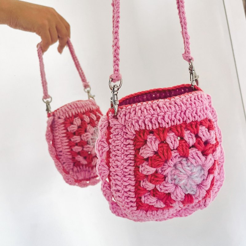 編織包包-Pink Panther Pink - 側背包/斜背包 - 棉．麻 粉紅色