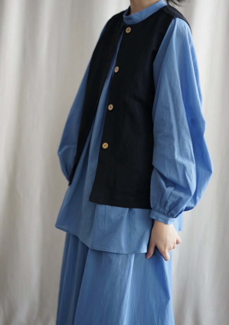 Double-faced Vest - denim - 背心/無袖上衣 - 棉．麻 藍色
