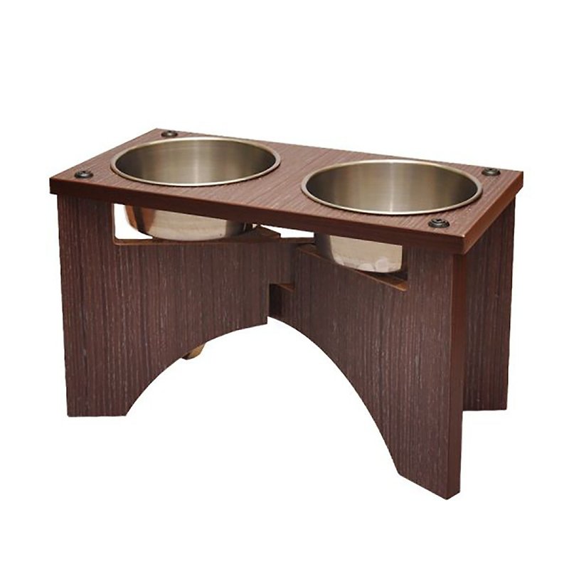 [MOMOCAT] X-shaped dog dining table with double mouth height 25cm with No. 2 white iron bowl - three wood colors - Pet Bowls - Wood 