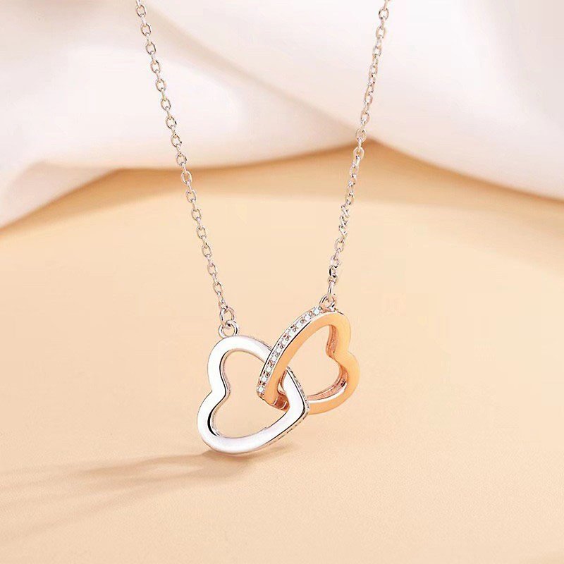 [SoLight Salt Blue] SL258 Heart to Heart-Concentric with the Lord-Diamond Love String Necklace - Necklaces - Copper & Brass Gold