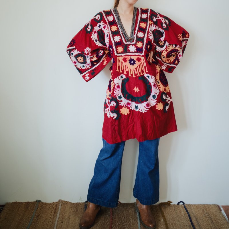 夢幻逸品 vintage Uzbek dress 烏茲別克刺繡長版上衣或當洋裝 - 洋裝/連身裙 - 棉．麻 