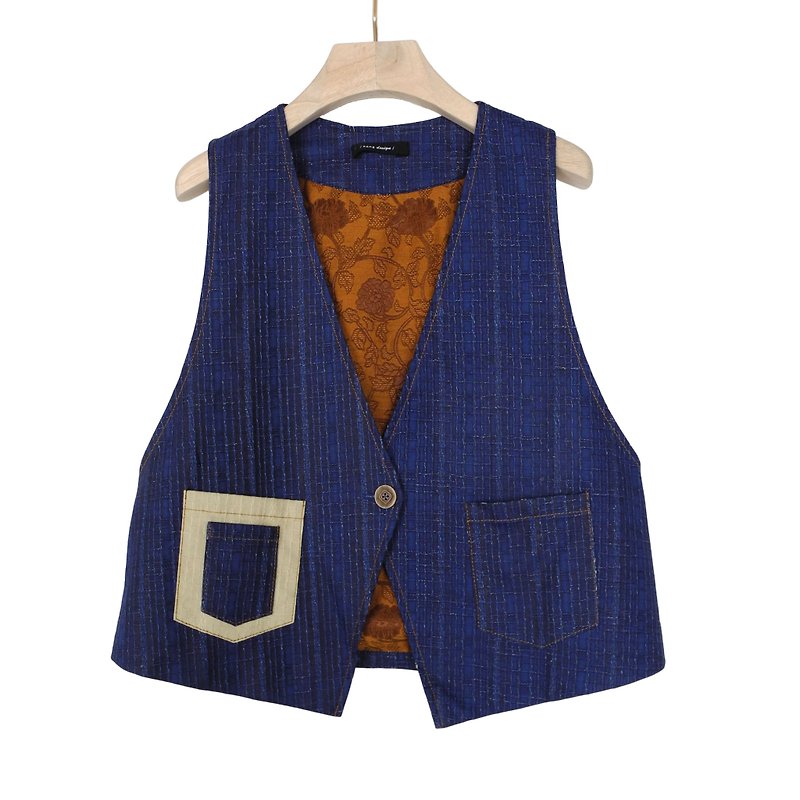 Blue- three-dimensional retro plaid vest #U3008