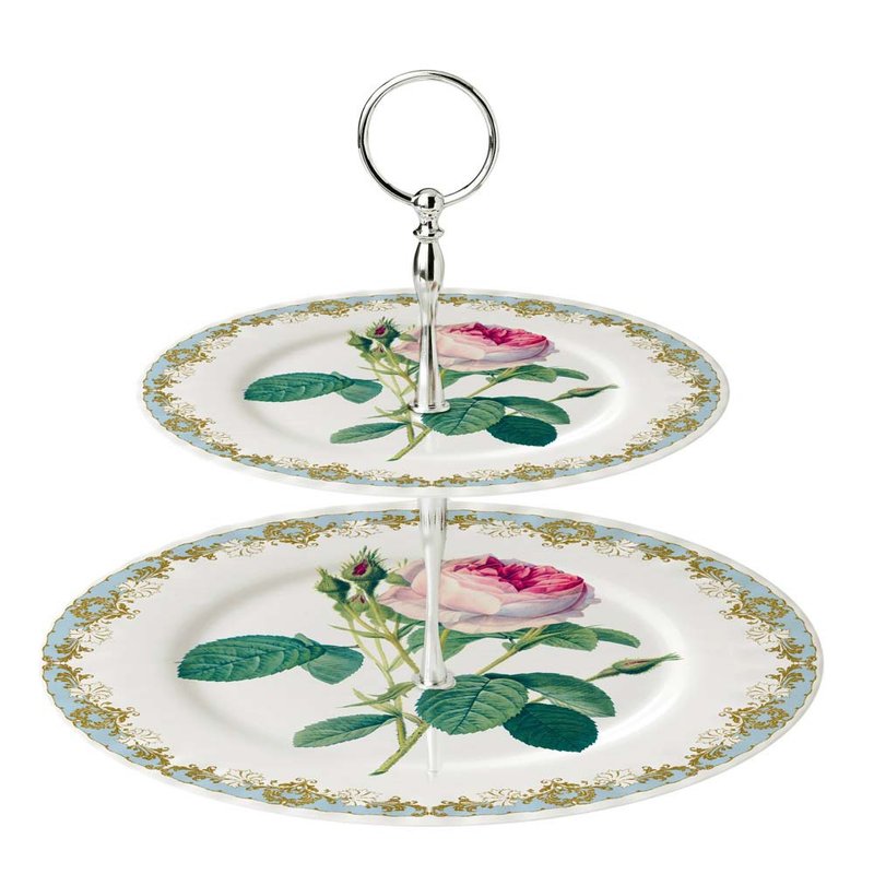 英國 RK | Vintage Roses古典淺玫瑰 雙層蛋糕盤 - 碟/盤子/餐盤 - 瓷 白色