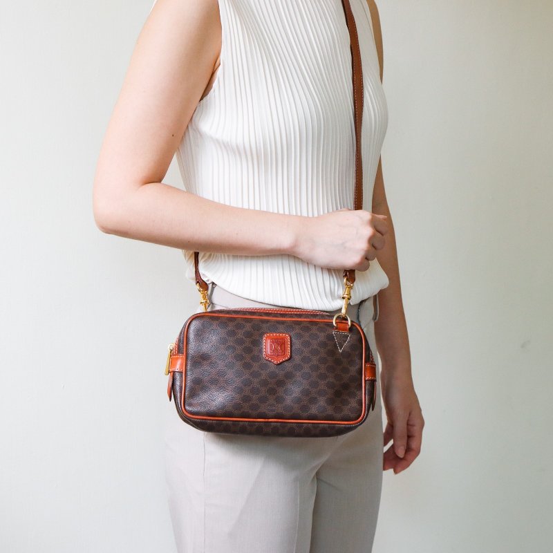 Vintage Celine Dark Brown Macadam Shoulder Bag - Messenger Bags & Sling Bags - Genuine Leather Multicolor