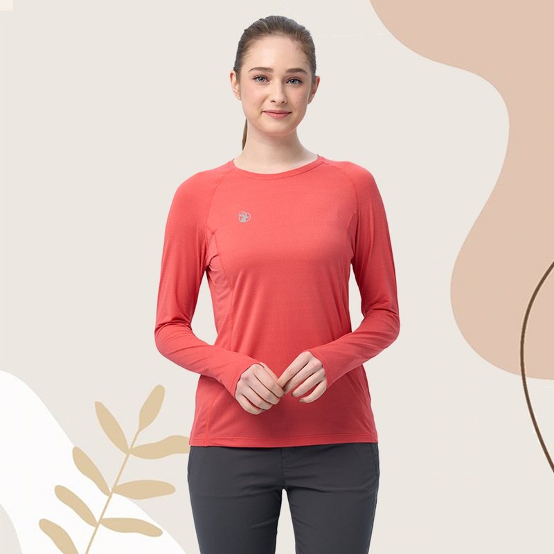 【Wildland 荒野】彈性銀纖維抗菌長袖上衣 女 0B11603-15 珊瑚紅 - 女上衣/長袖上衣 - 聚酯纖維 橘色