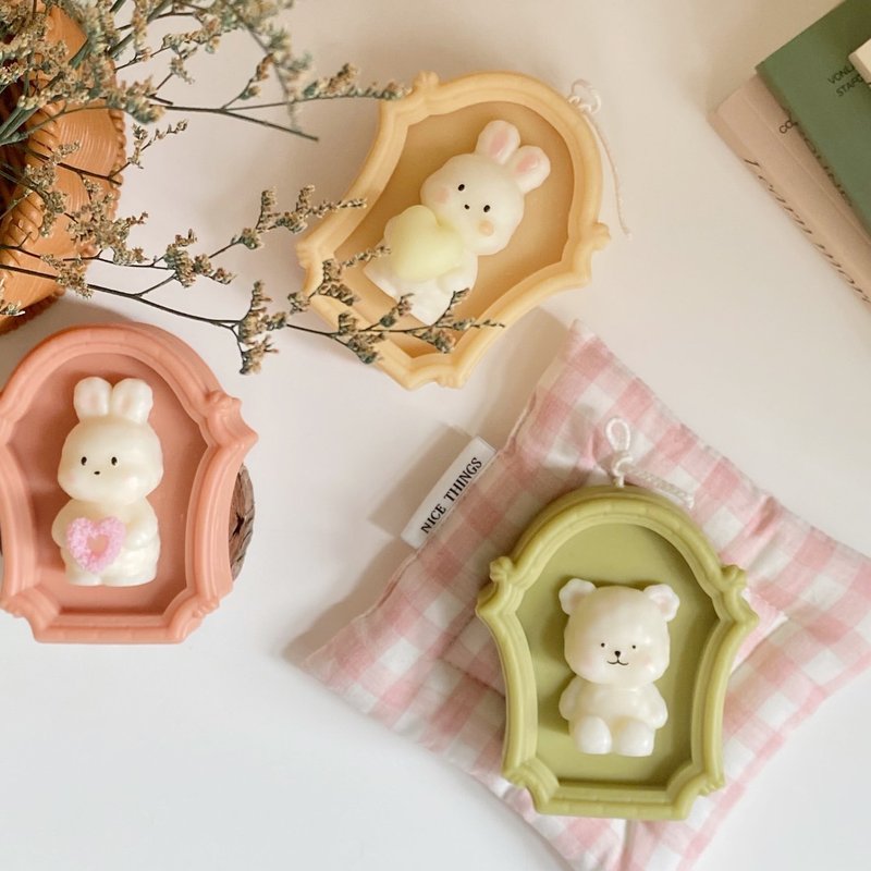 [Classic] Retro Mirror Candle Bunny/Bear Shape Candle - เทียน/เชิงเทียน - ขี้ผึ้ง 