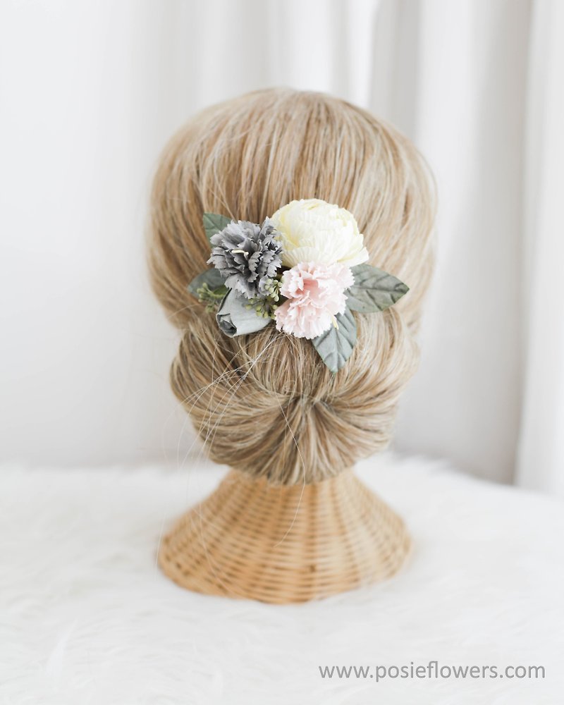 Sweet Carnation - Paper Flower Hair Comb - 髮夾/髮飾 - 紙 粉紅色
