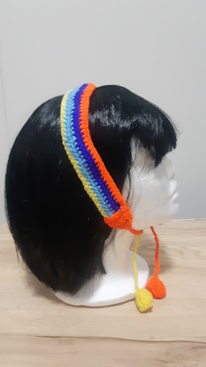 Hairbands, vintage yarn headbands, multilayer headbands, yellow, blue, orange - Hair Accessories - Other Materials Orange